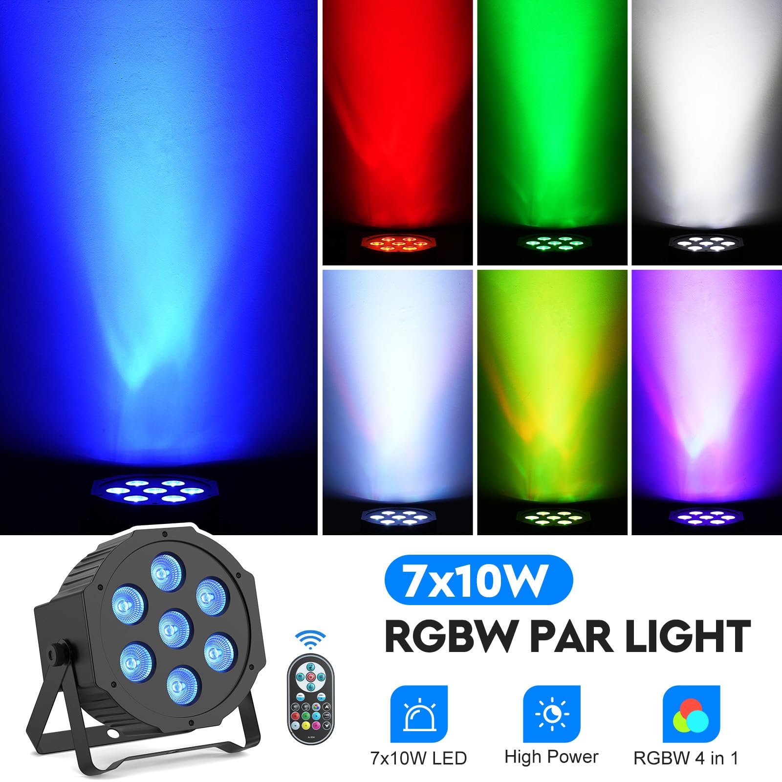 SEBRUANC Par LED RGBW, 4PCS Luci da Palco DMX512 Luci Discoteca LED con Telecomando 8 Modalità Faretto Effetto per Club Bar Matrimonio Natale