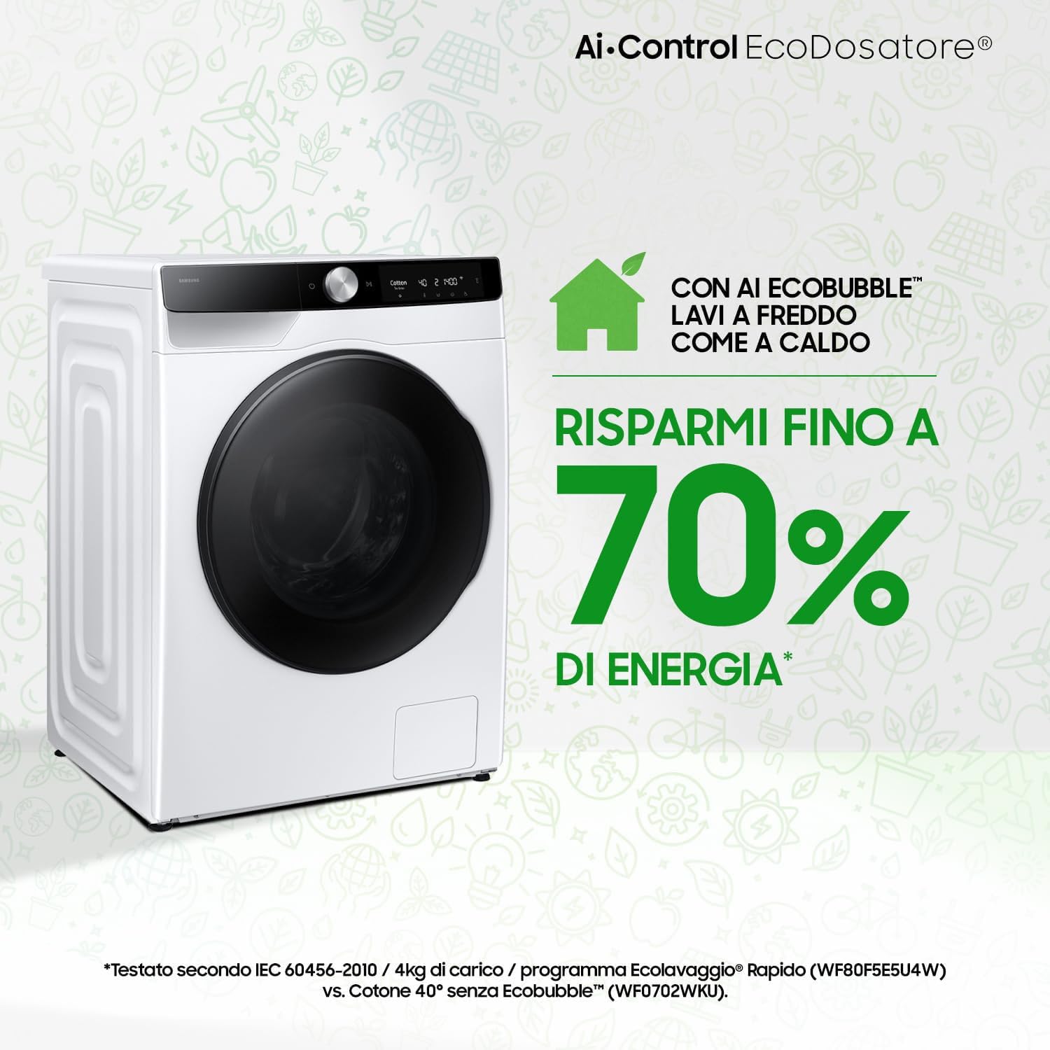 Samsung Lavasciuga AI Control WD11DG6B85BKU3, 11+6 kg, Ecodosatore, Vapore Igienizzante, Super Speed, Carica Frontale, 60L x 85H x 60P cm