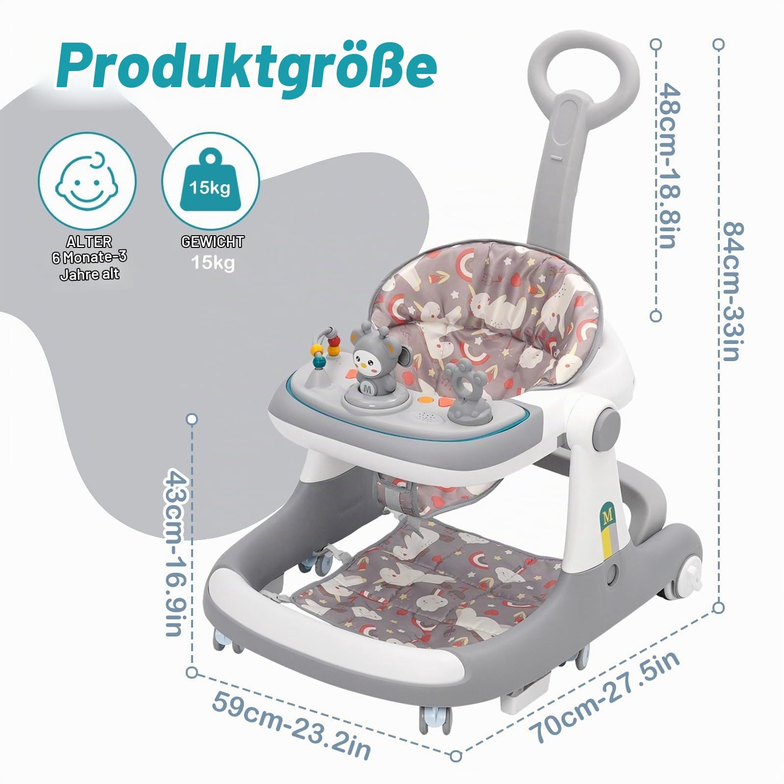Baby Lauflernhilfe,3-in-1 Lauflernhilfe vom Sitzen zum Stehen, mehrfach abnehmbarer Modus, Unterhaltungs Lern Baby Aktivitätstisch für Babys, Jungen und Mädchen grey