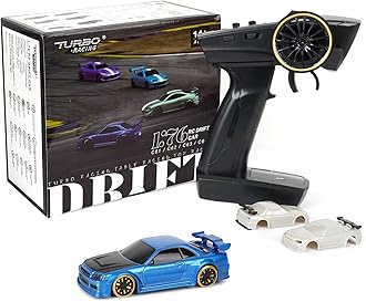 Turbo Racing 1:76 Scale Drift RC Car, Table Racing 2.4GHZ Remote Control Mini Model Car with Gyro Full Proportional RTR for Adults Toys (C64-Blue)
