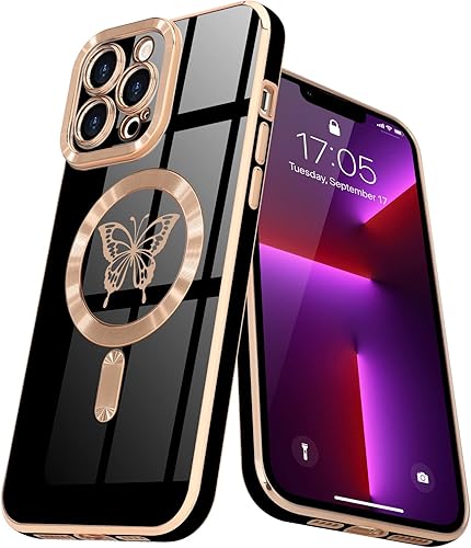 Miniatura 1 de Lafunda Funda magnética para iPhone 13 Pro Max para mujeres y niñas compatible con MagSafe protección de cámara Funda de silicona chapada en