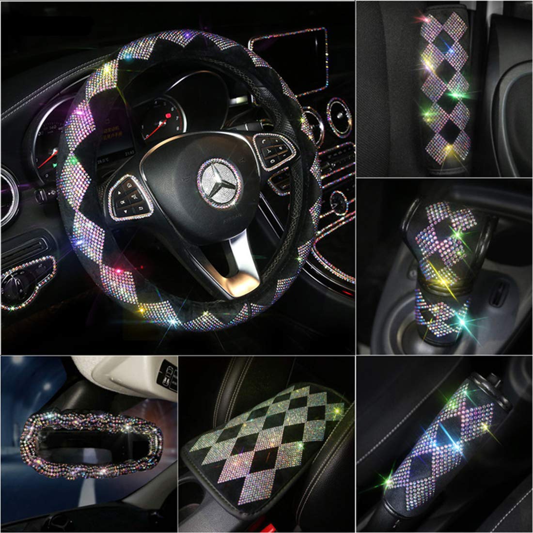 Bling Seat Belt Shoulder Pads - 2PC Rhinestone Crystal Covers For Cars, SUVs, Universal Fit, Multicolor
