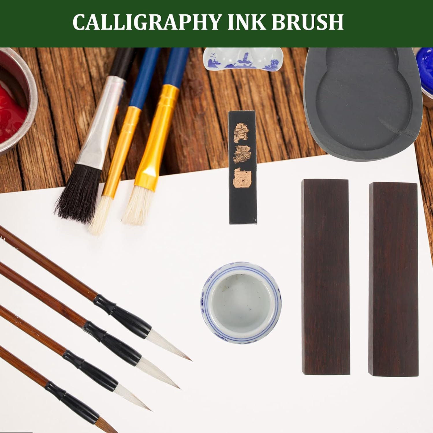 VICASKY 1set Calligraphy Supplies Ink Brush and Writing Brush for Students Chinese Calligraphy Practice Kit Durable and Portable for Art and Study