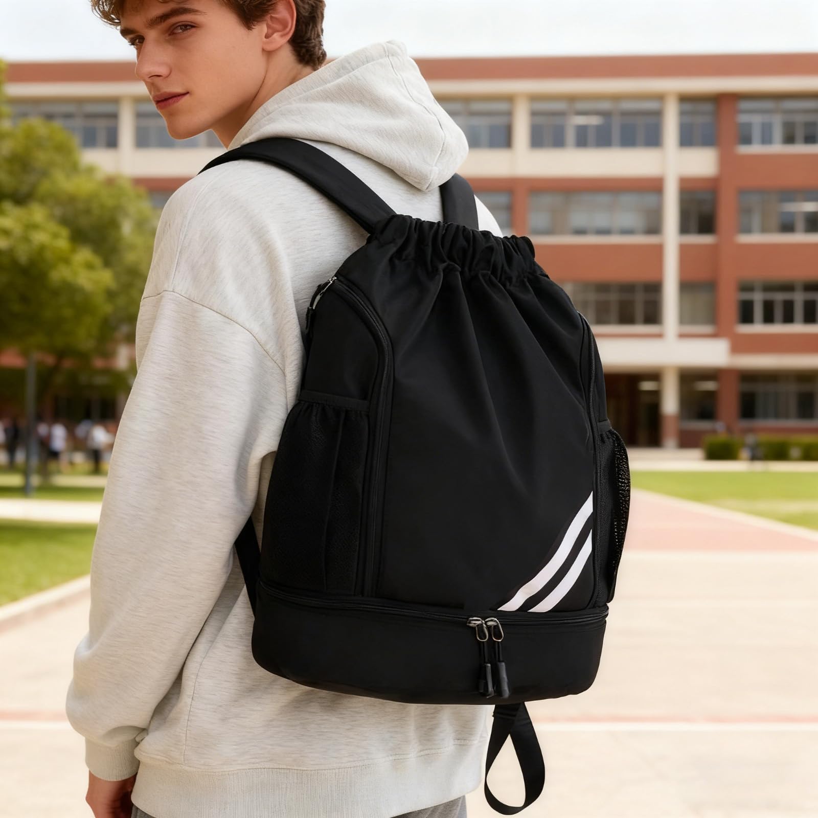 Mochila Gimnasio Hombre Impermeable con Compartimento para Zapatos, Bolsa Deporte Cuerdas Unisex Adulto