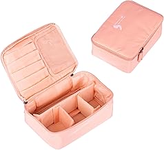 SKAIV Large Travel Makeup Bag with Adjustable Dividers Waterproof Cosmetic Pouch Case Brush Organizer Portable Toiletry Kit for Women, Girls (Pink)