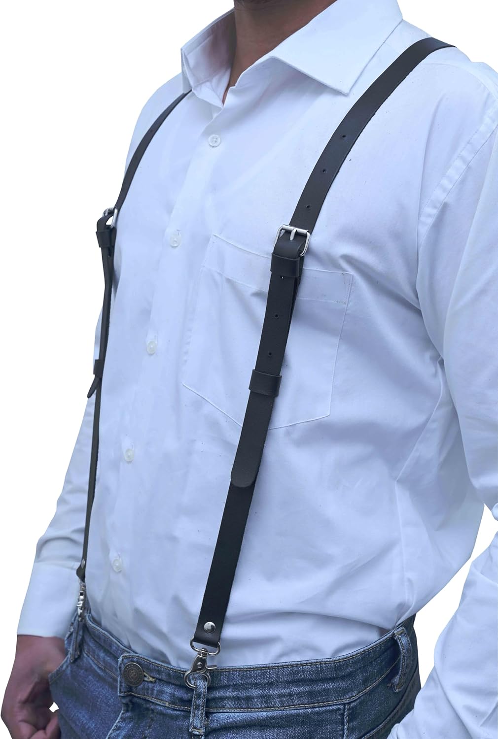 Genuine Leather Suspenders For Men Heavy Duty with Strong Clips, Leather Suspenders for Men - Image 2