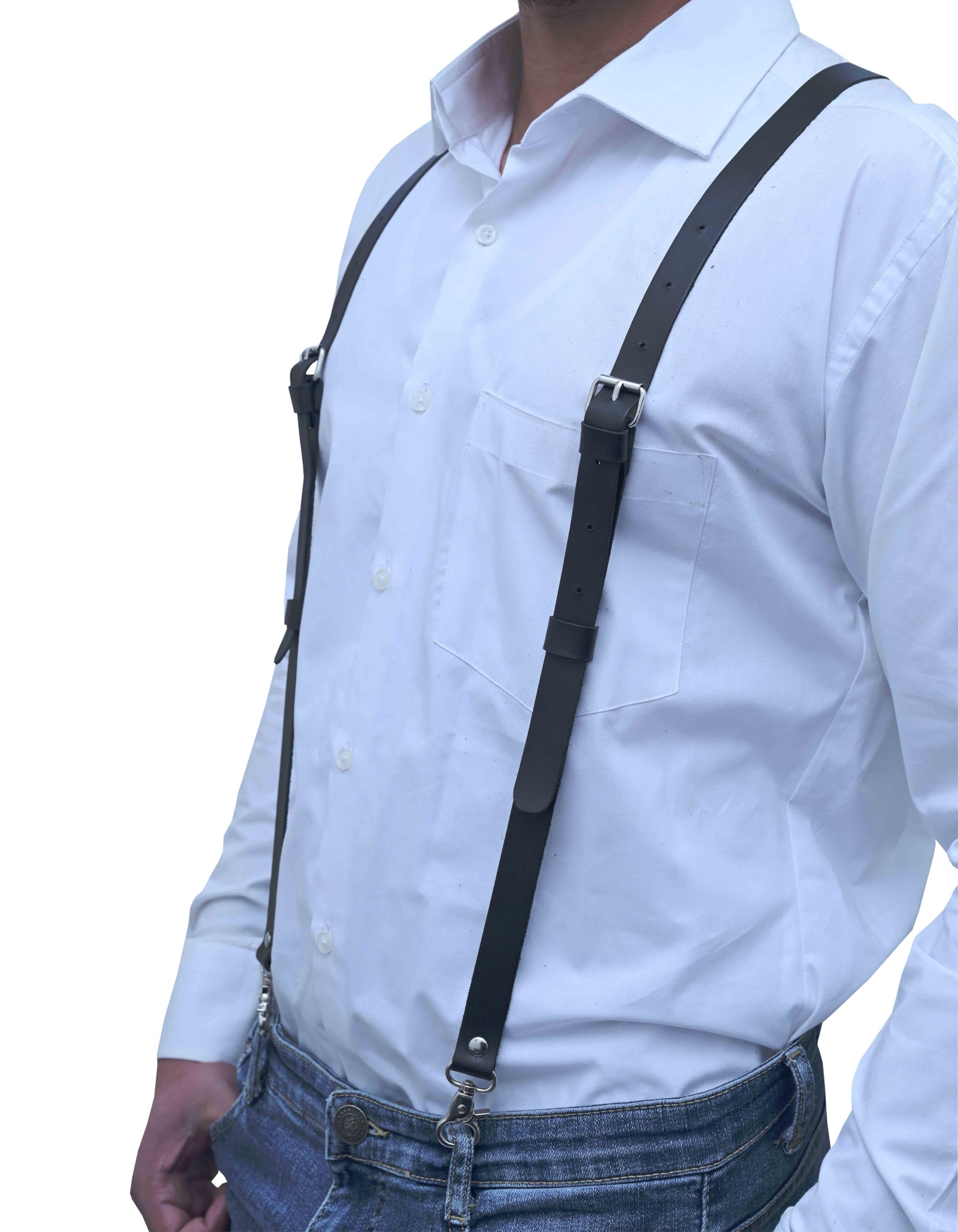 Voolup Genuine Leather Suspenders For Men Heavy Duty with Strong Clips, Leather Suspenders for Men