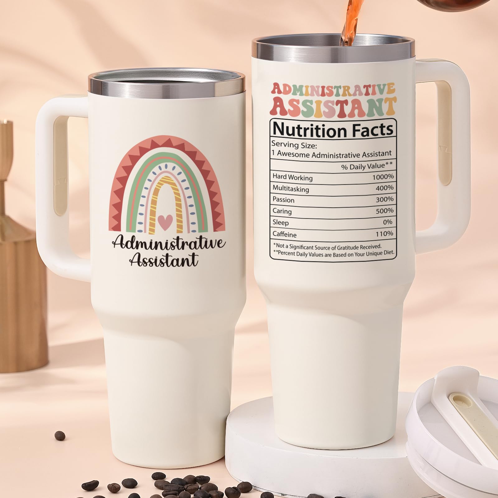 Lifecapido Administrative Professional Day Gifts, Administrative Assistant 40oz Tumbler with Handle, Administrative Assistant Gifts, Birthday Gift for Women Administrative Assistant, Creamy