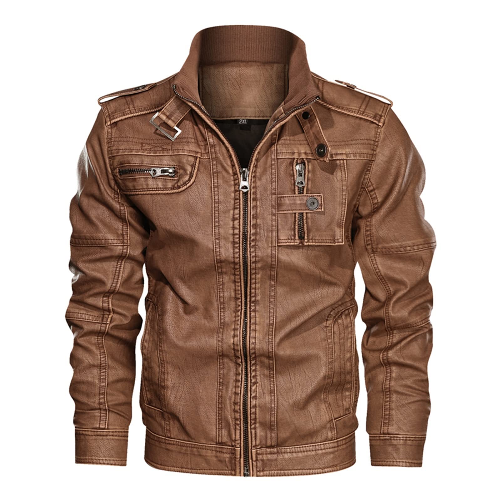 Mens Jacket Men Embroidery Motor Leather Jacket Casual Winter Baseball PU Fleece Jackets Coat Slim