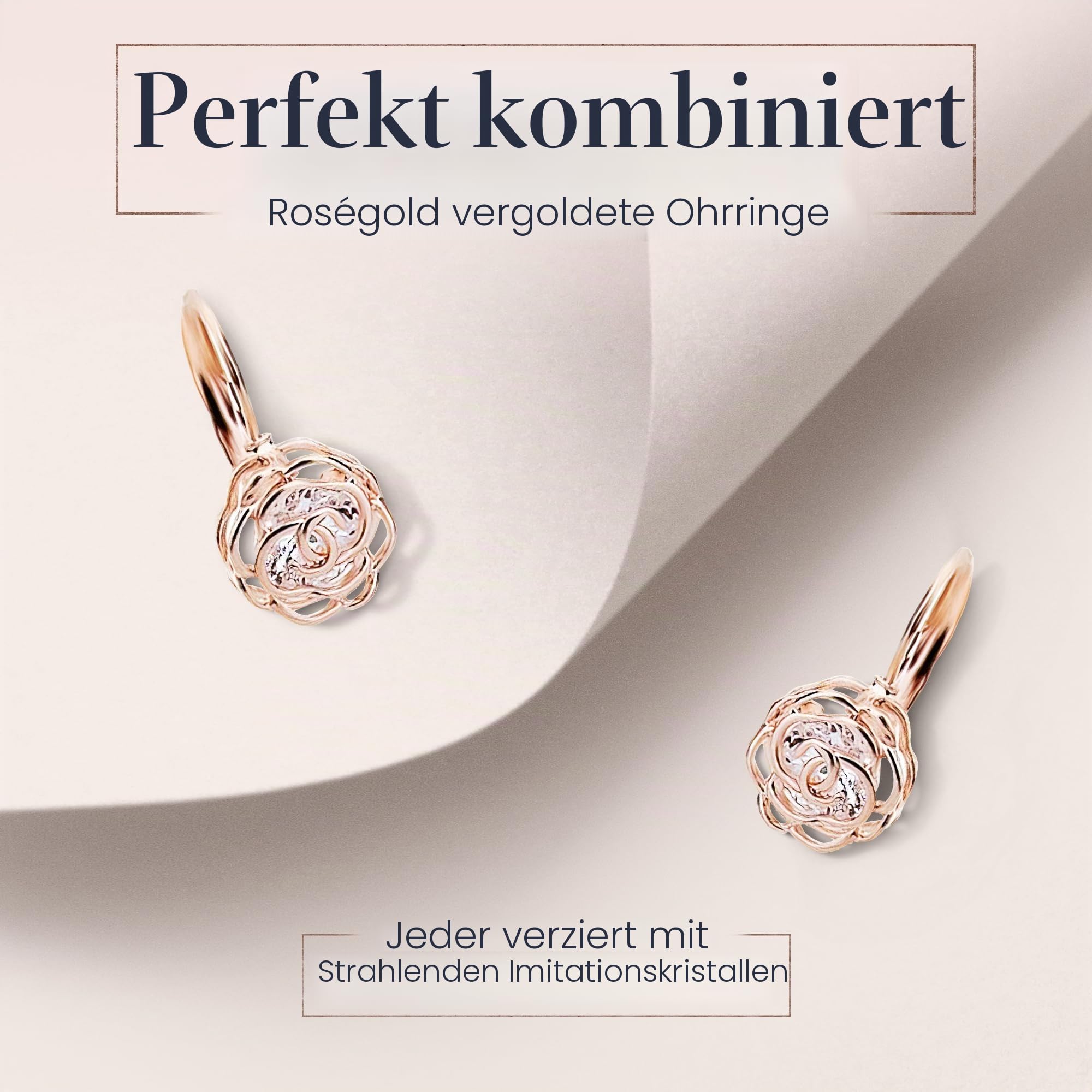 Crystalline Azuria Rose Blumen Kristalle Schmuck-Set Halskette Anhänger 45 cm Leverback Ohrringe 18 kt Rosé Vergoldet für Damen