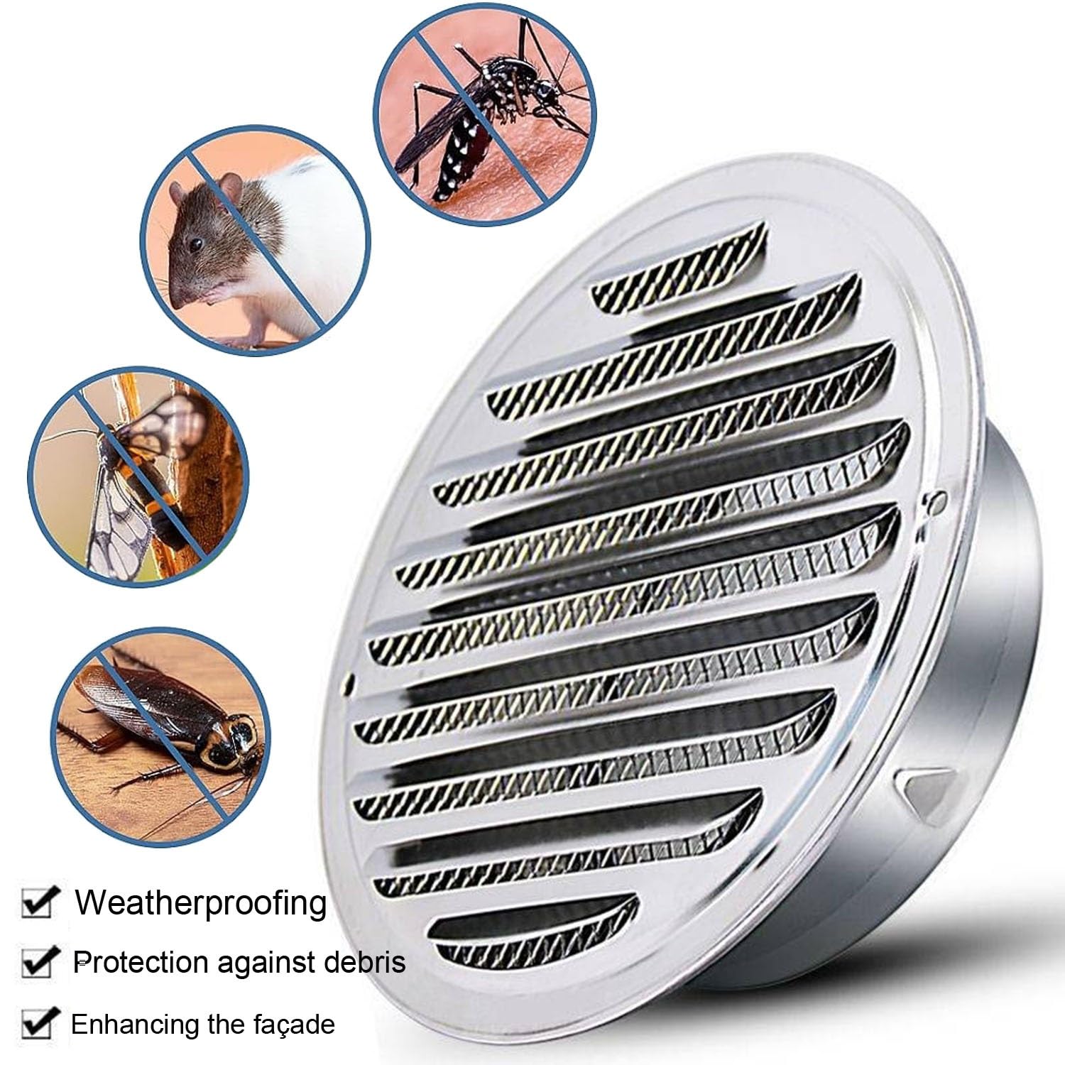 Grilles de Ventilation Ronde Exterieur, 100mm 150mm 200mm Grille d'aération Grille Aération en Acier Inoxydable pour Garage, Cuisine, Salle de Bain(300mm)