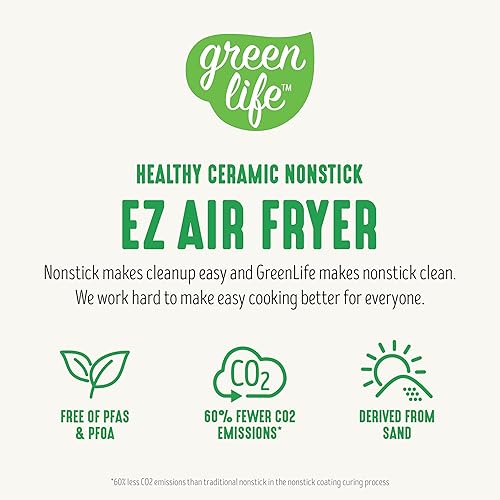 Miniatura 9 de GreenLife Freidora de aire de 4.5 cuartos de galón, controles de dial mecánico, cajón antiadherente de cerámica libre de PFAS, temperatura y