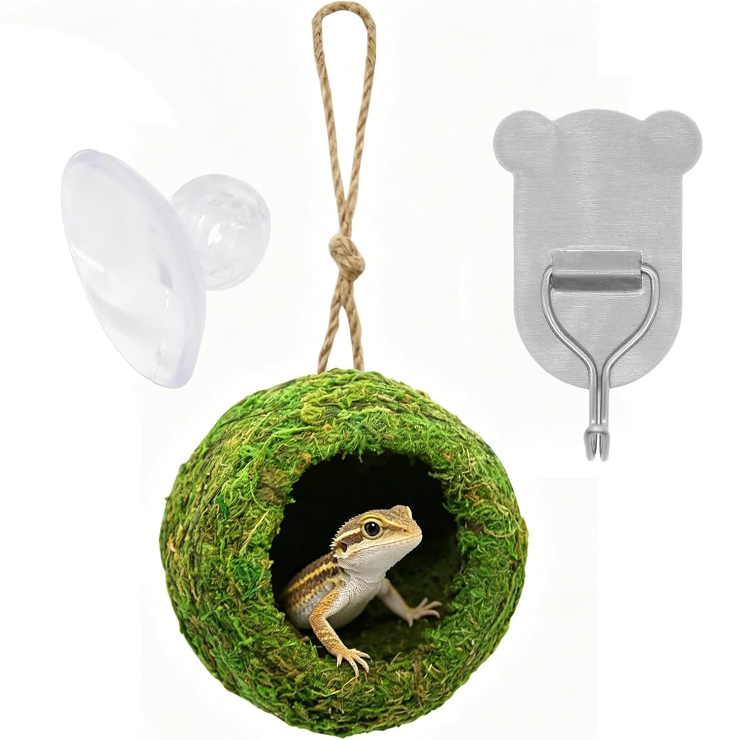 Yuelulala Handmade Gecko Crested Accessories Tank Hide Reptile, Bioactive Habitat Decoration Hanging Hammock, Amphibian Habitat for Crested Gecko Tank Accessories, Bearded Dragon, Snake (A312-2)