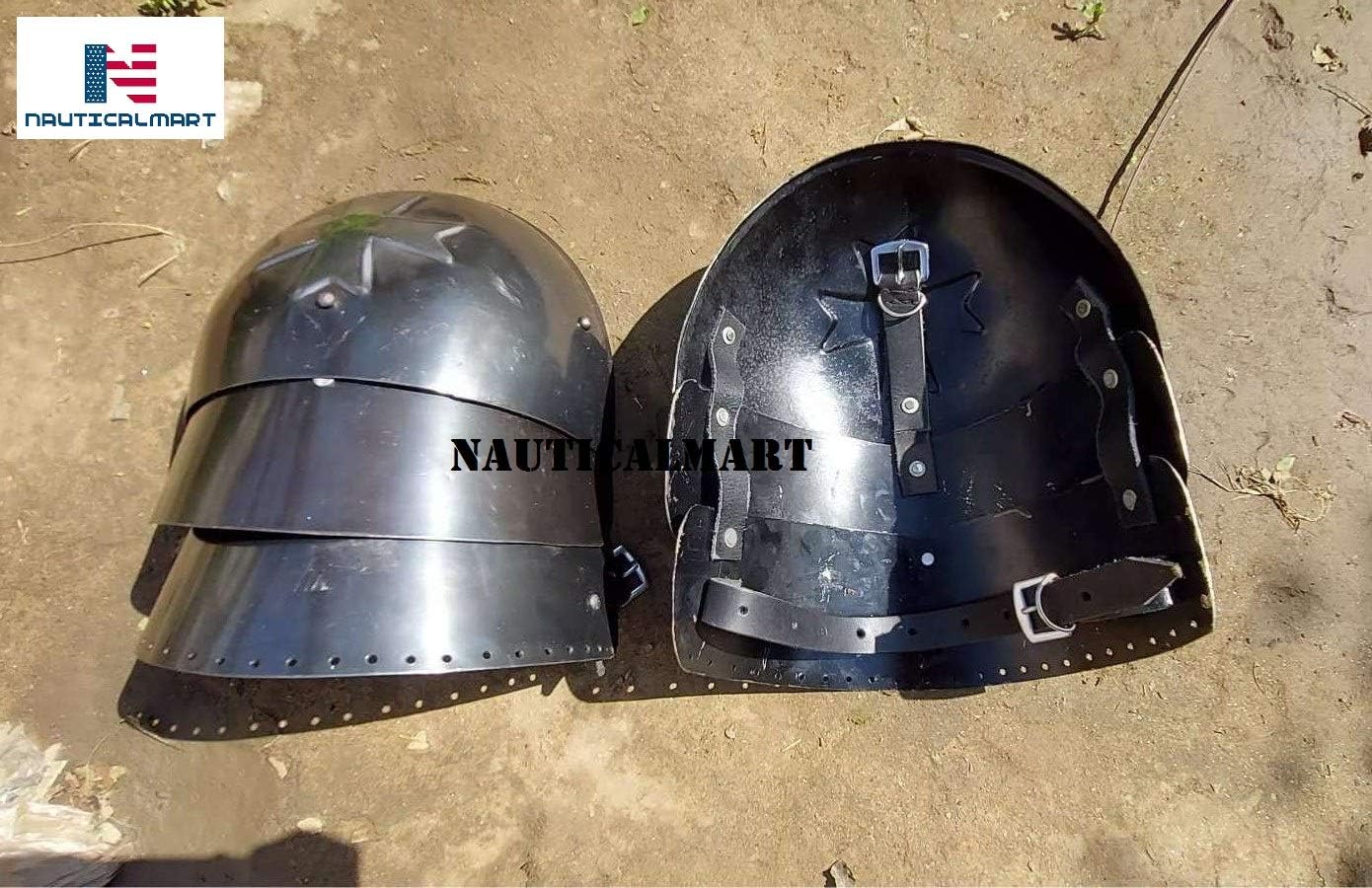 Nautical-Mart Medieval Crusader Steel Pauldrons Shoulder Armour Black One Size