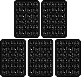 5pcs Silicone Suction Cup Phone Holders, Multipurpose Phone Suction Mount for Car Phone Mini Suction Cup Mat Suction Phone Case Adhesive for Mobile Power, 24 Suction Cups, Black, 2.17 x 3.15in