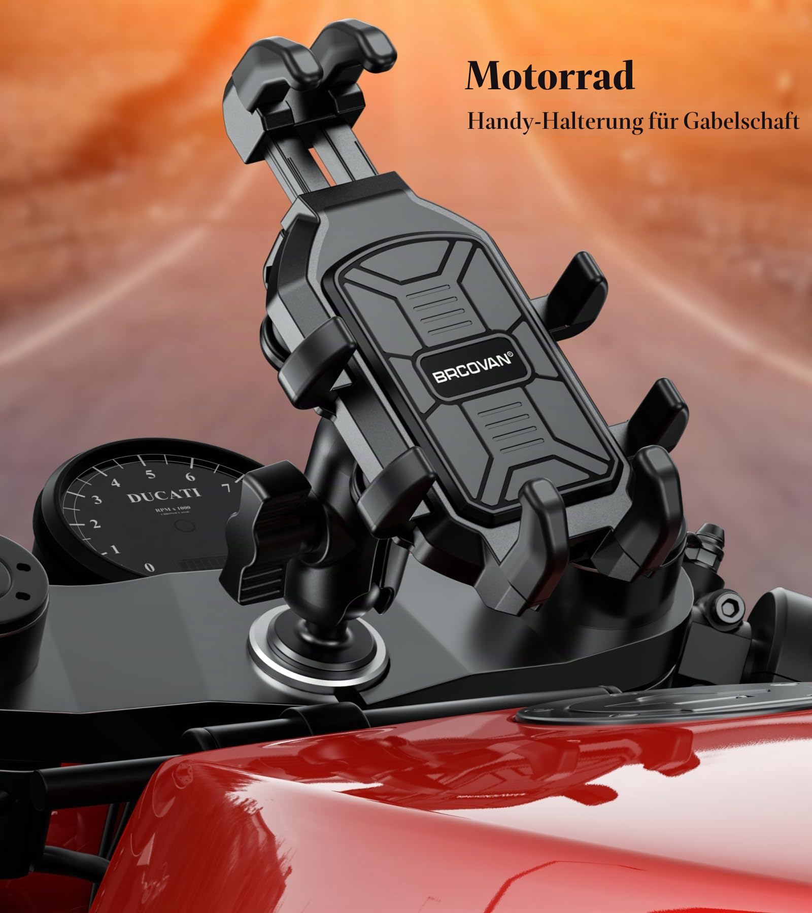 BRCOVAN Motorrad Gabelvorbau Handyhalterung mit Vibrationsdämpfer, Verstellbar Motorrad Handyhalter, Anti-Shake, für 5,4 Zoll - 7,2 Zoll Smartphones