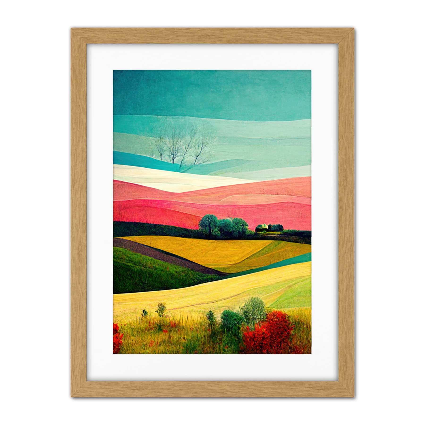 Doppelganger33 LTD Four Seasons Colourful Modern Country Landscape Painting Artwork Framed Wall Art Print 18X24 Inch