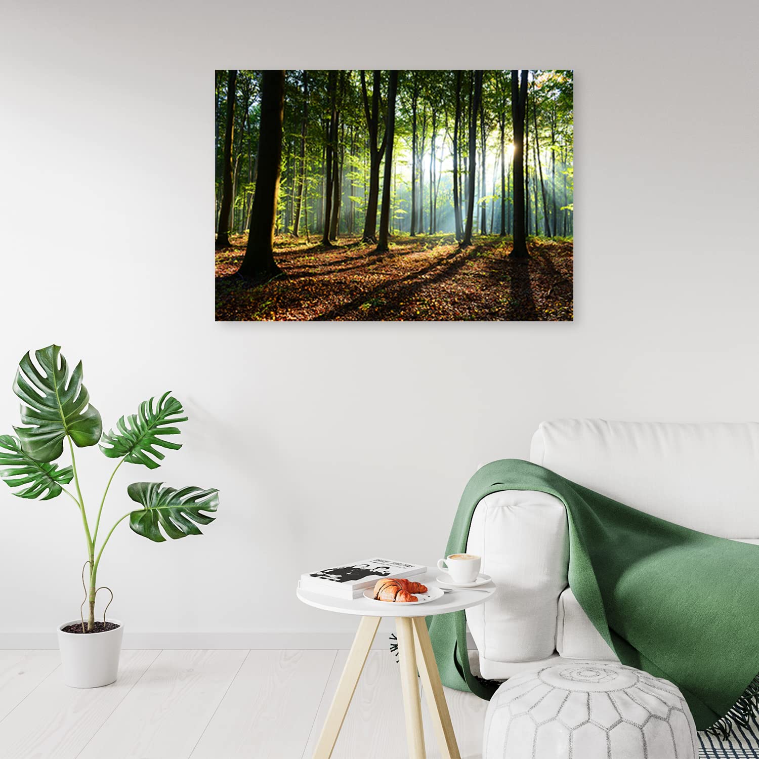 Tableau Toile Déco Murale 120x80 Cm - Forêt Brumeuse - Impression Côtés Inclus - Cadre 2 Cm - Toile 260 G/m² - Fait En UE
