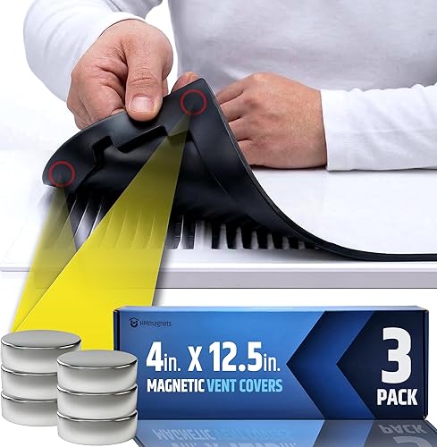 Potentes cubiertas magnéticas de ventilación (paquete de 3) que nunca se caerán (diseño mejorado) – para sellar registros de piso/pared/techo de