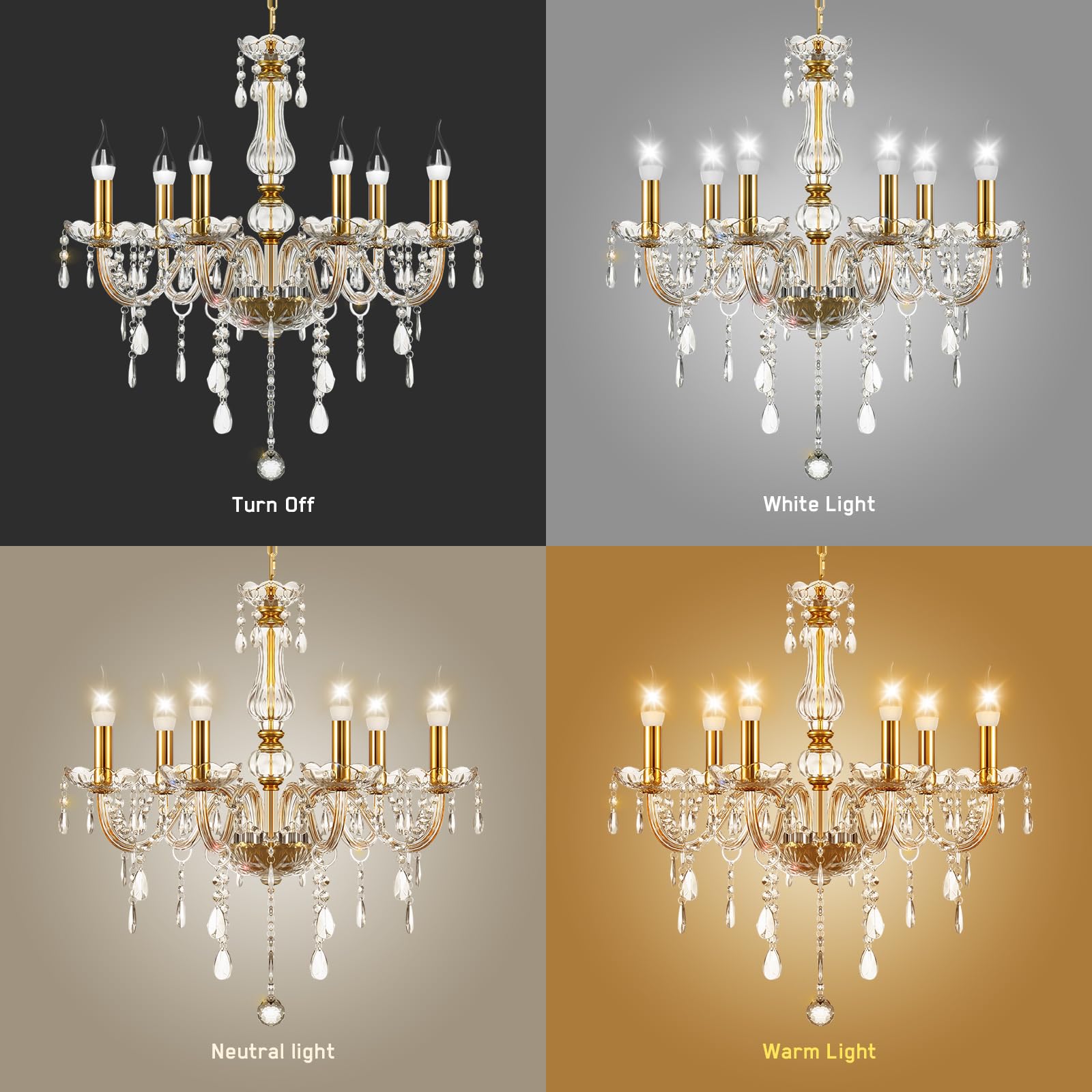 Ridgeyard 4 Lights Gold Crystal Chandelier Pendant Rain Drop Ceiling Light Fixture For Dining Room Bedroom