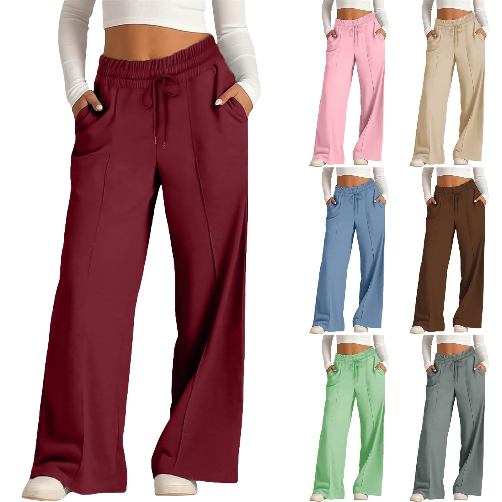 Pantalones de chándal para mujer, cálidos, largos, cintura alta, pantalones