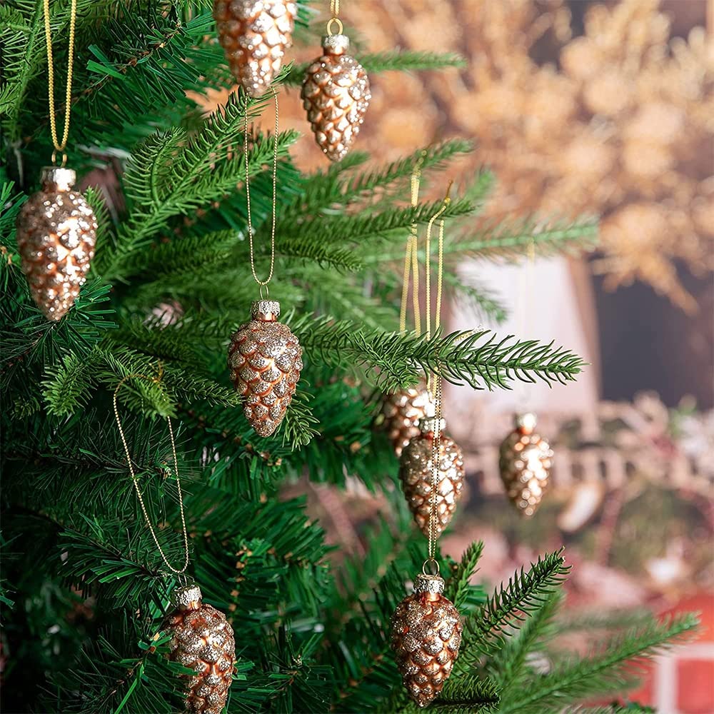 Albero di Natale appeso 12 PCS Pigna di Natale Ornamenti in vetro-Pigna da appendere Pigna dipinta con glitter Ornamento per albero Decorazioni per feste fai-da-te Appendere artigianato fai da te