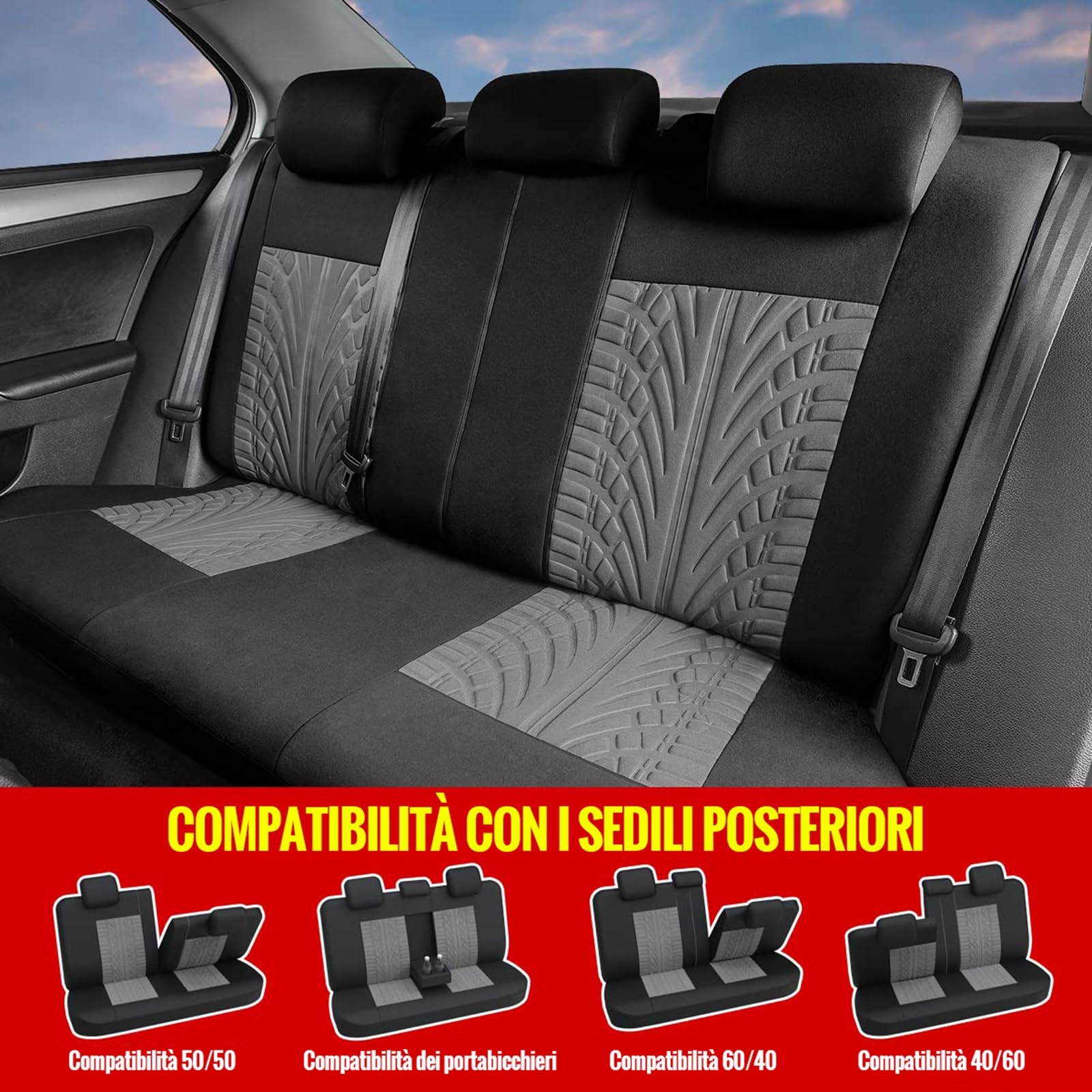 AUTOYOUTH Copri Sedili Auto Universali Compatibile Airbag Laterale Nero Grigio
