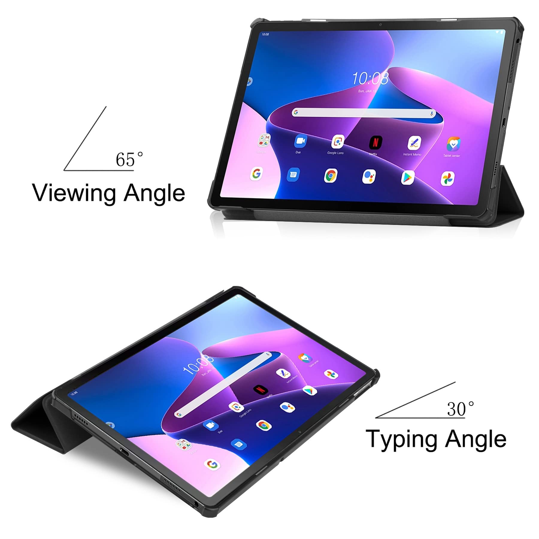 Custodia Folio Con Protezione Schermo Per Lenovo Tab M10 Plus 3rd Gen 10.6 Pollici (TB125FU, TB128FU, TB128XU)