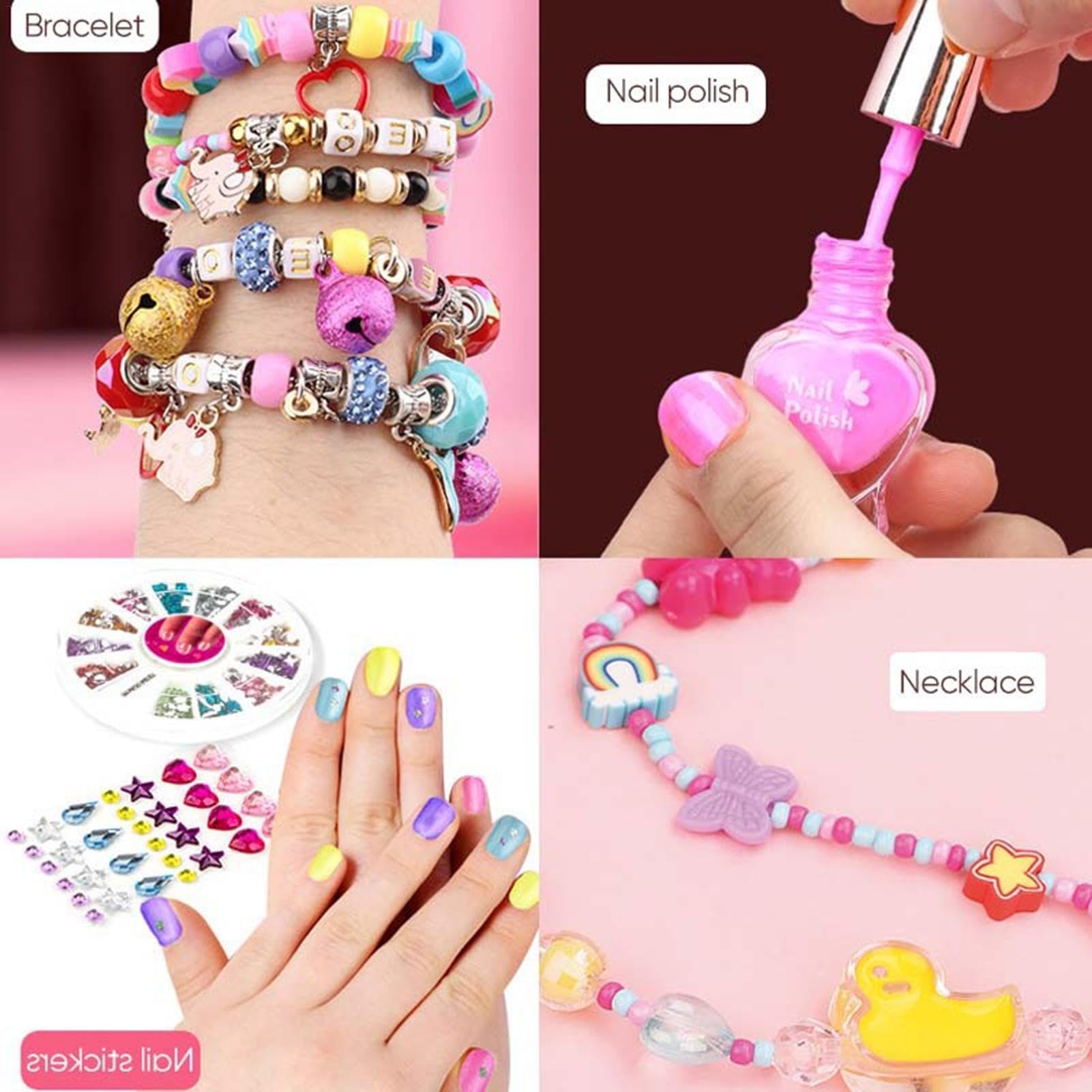 Muuzebsy Juego para hacer pulseras de abalorios, kit de fabricación de pulseras de joyería, juego de fabricación de joyas hechas a mano para niñas, caja de joyería D-IY Treasure para niños, kit de