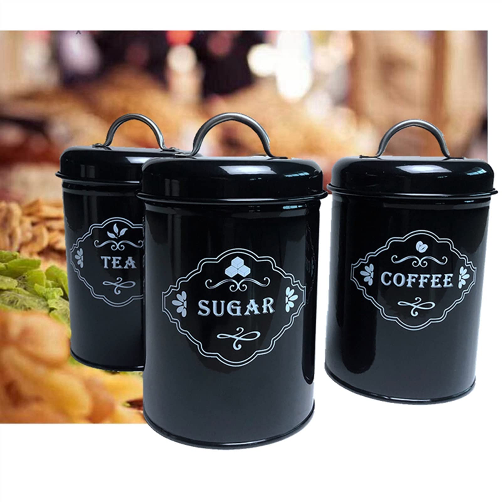 Vorratsgläser 3 stücke Kaffee Lager Set Tee Keks Zucker Organizer Jar Haushaltsspeicherwerkzeuge Kaffeebehälter (Color : 3pcs Black)