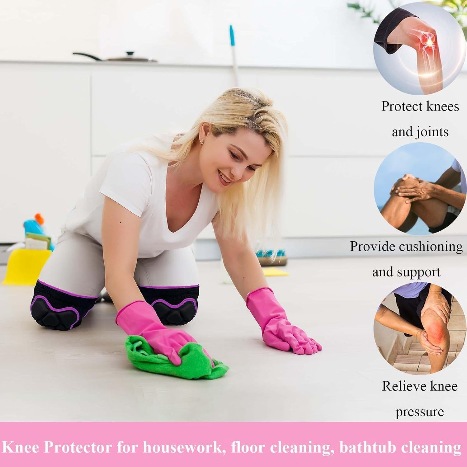 Knieschoner für Damen, Arbeitsknieschoner für Gartenarbeit, Bodenbelag, Bau, Yoga, Hausreinigung, flexibler rutschfester Knieschoner mit weichem Innenfutter, dicker EVA-Schaum, Schwarz mit