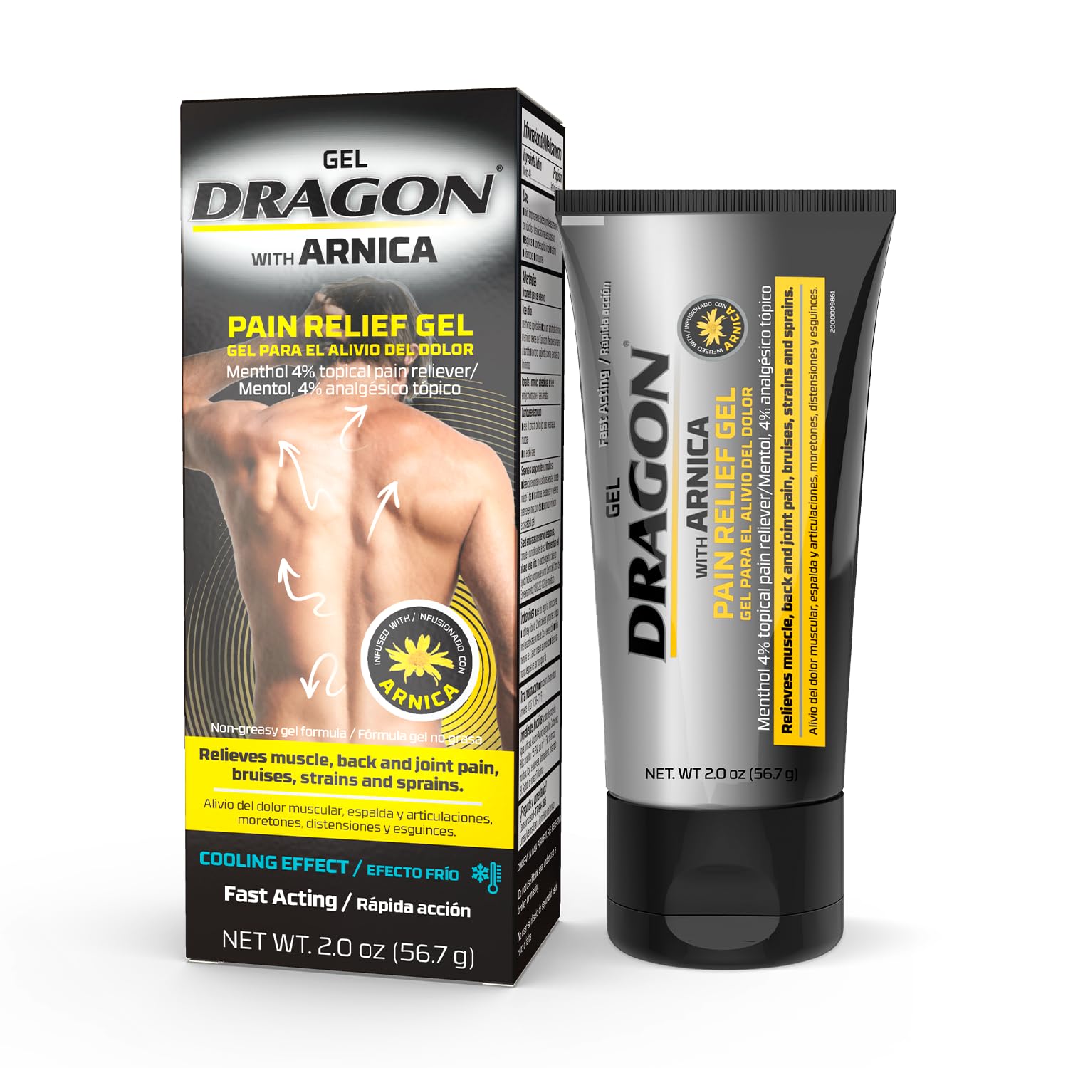Dragon Pain Relief Gel with Arnica, Extra Strength Bruise Cream, Muscle Relaxer, Knee Pain Relief, Arnica Cream for Bruising, Shoulder & Foot Pain Relief, Hip & Ankle Sprain, Swollen Feet Relief, 2 oz