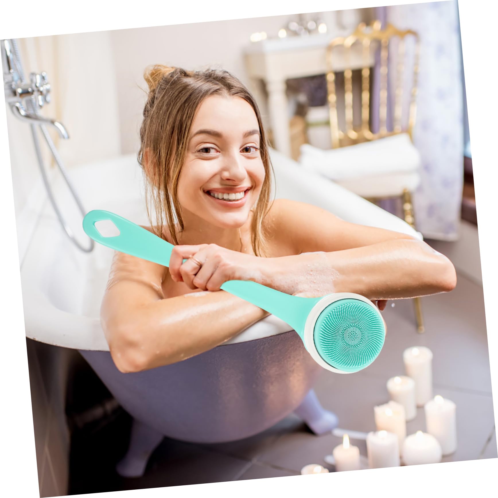 Beavorty Spazzola Elettrica Per Corpo Velocità Regolabili Spazzola Scrub Per Corpo in Silicone Per Doccia Detergente Per Pulizia Profonda Lungo Manico