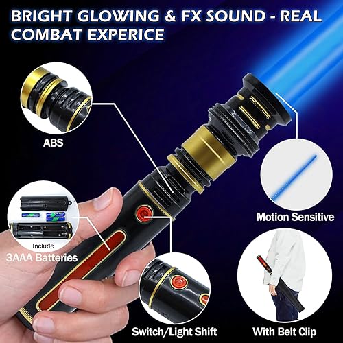 Miniatura 3 de Sable iluminado para niños, sable de luz azul con sonido FX, juego de espadas de luz expandibles para guerreros de guerra de galaxia, fiestas de