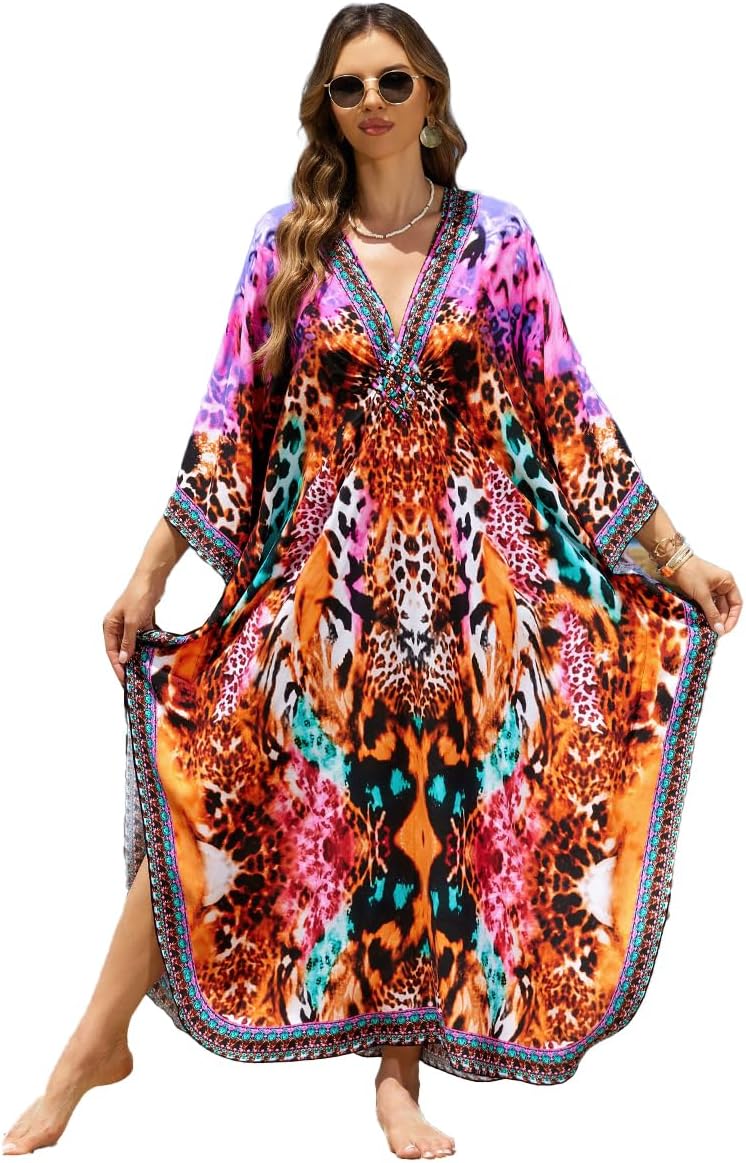 Plus Size Kaftan Dresses for Women Loose Batwing Sleeve Bathing Suit Cover Up Light...