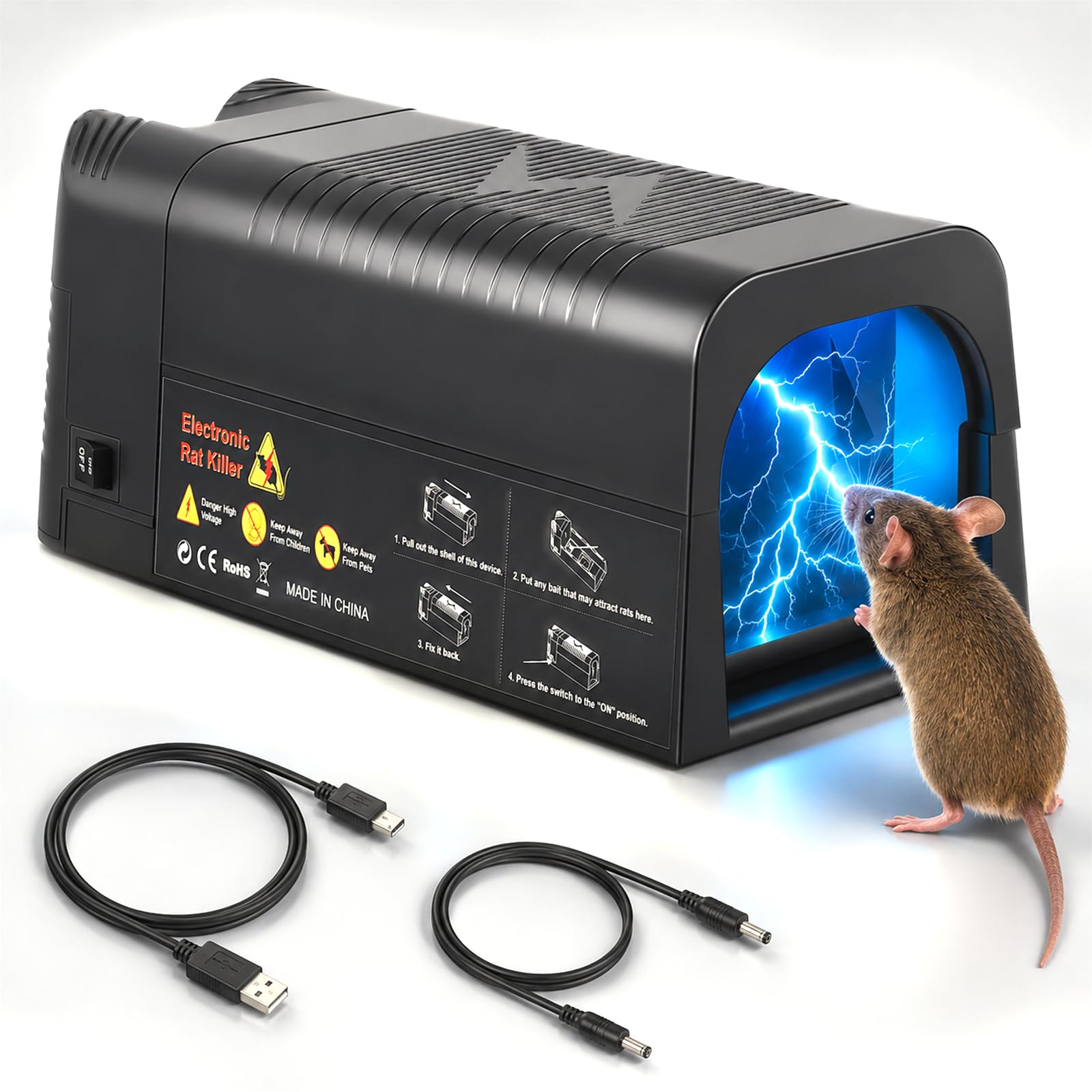 Electric Rat Traps, Heavy Duty Pest Control Trap for Instant Kill, Indoor Humane Electric Mouse Trap, Electronic Rat Killer Pest Control Trap For Mice, Hamsters, Mousetrap for Home Kitchen Garage
