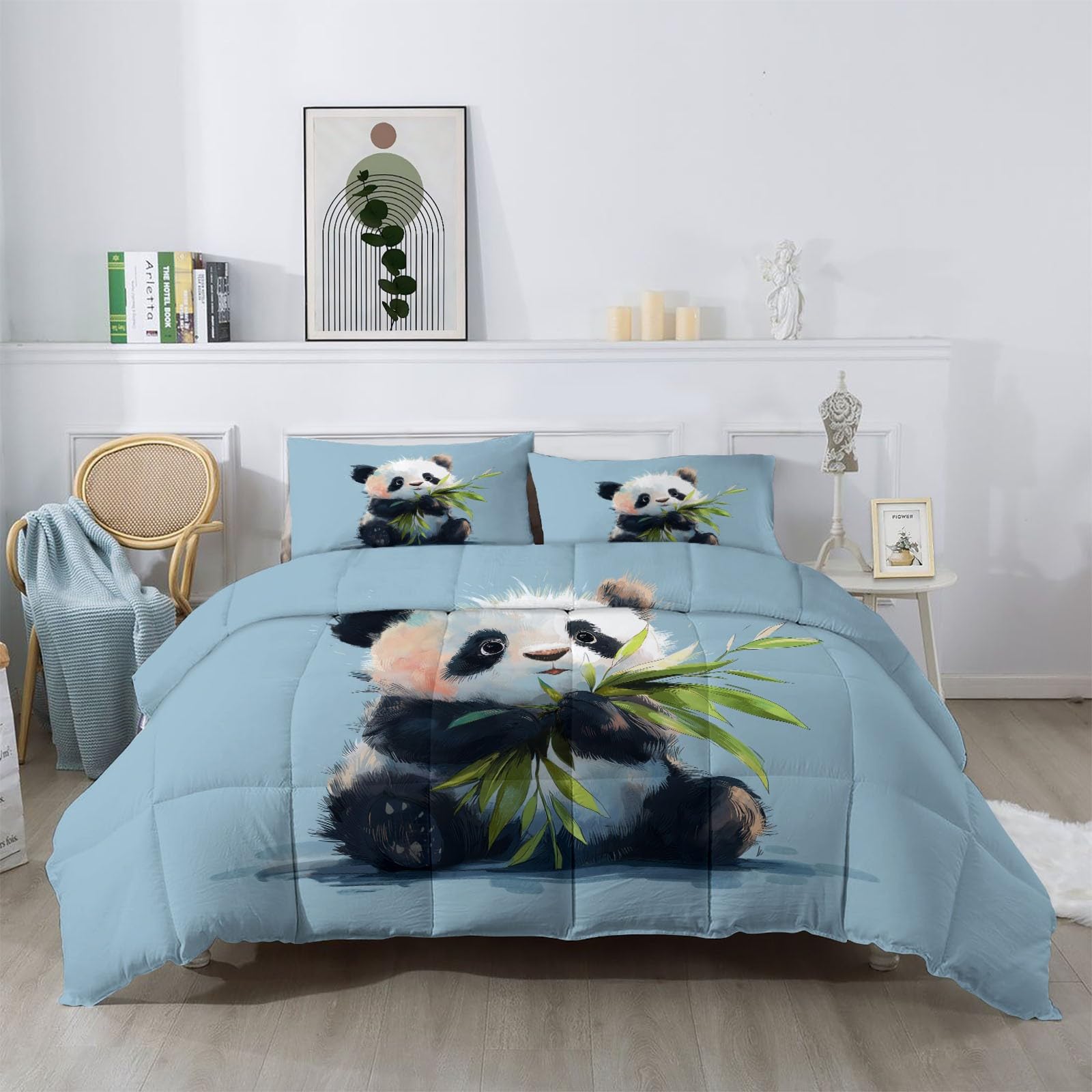 Parure de lit Pandas 140x200 cm en microfibre réversible avec housse de couette et taie