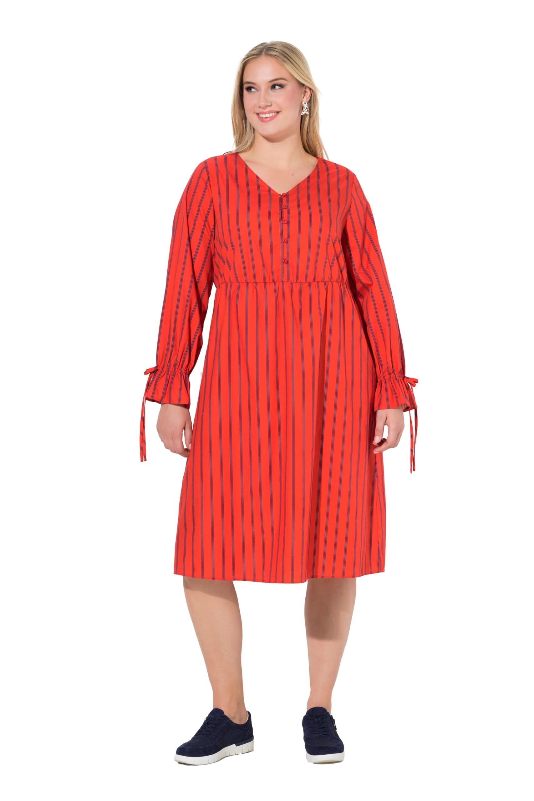 Ulla Popken Damen große Größen Übergrößen Plus Size Kleid, Streifen, A-Linie, V-Ausschnitt, Langarm 845863
