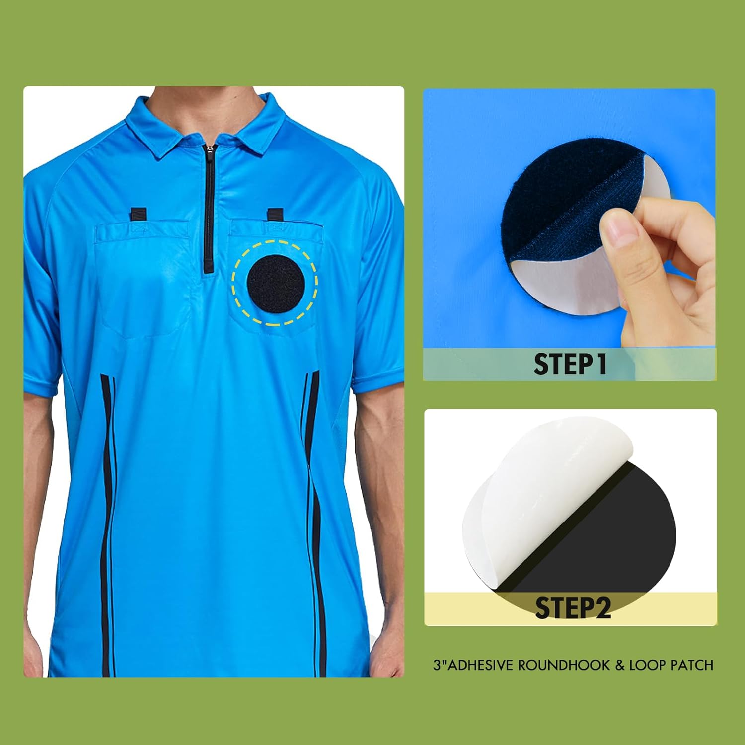 Pro Soccer Referee Shirt Jersey Short Sleeve Ref Costume Uniform with Badge Holder, Referee Wallet, Red & Yellow Cards - Image 3