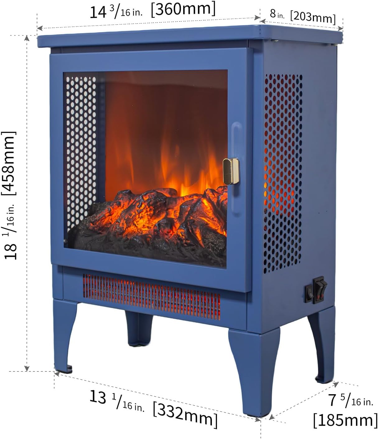 IKERY Dual Power 700W/1400W Electric Fireplace - 3-Sided Panoramic Flame, Long-Lasting LED & Energy-Saving