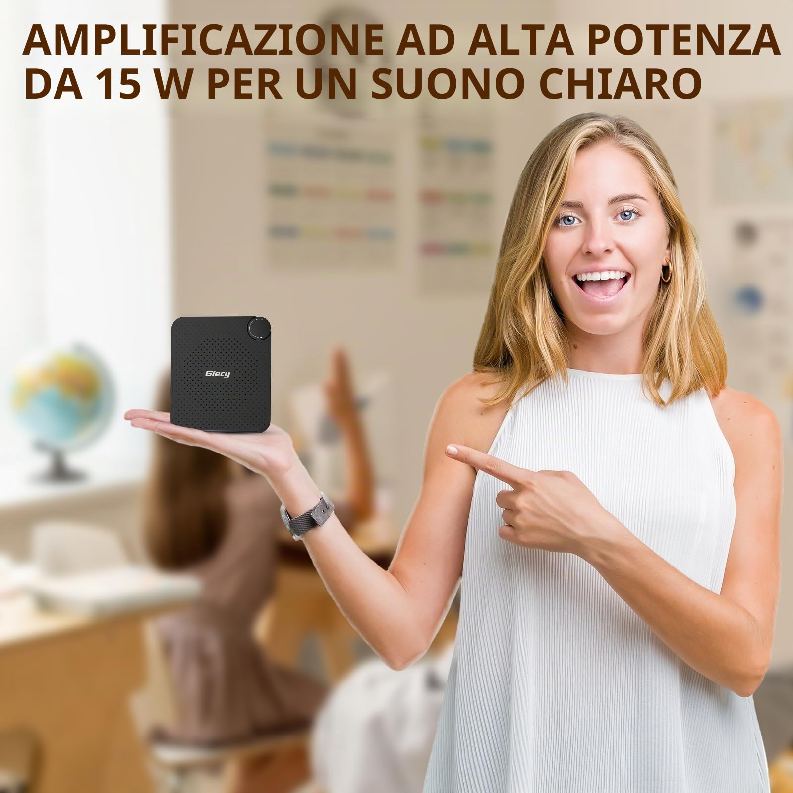 Amplificatore Vocale Portatile Leggerissimo con Microfono, Sistema PA,Cinturino Regolabile per Insegnanti,Guide,Fitness