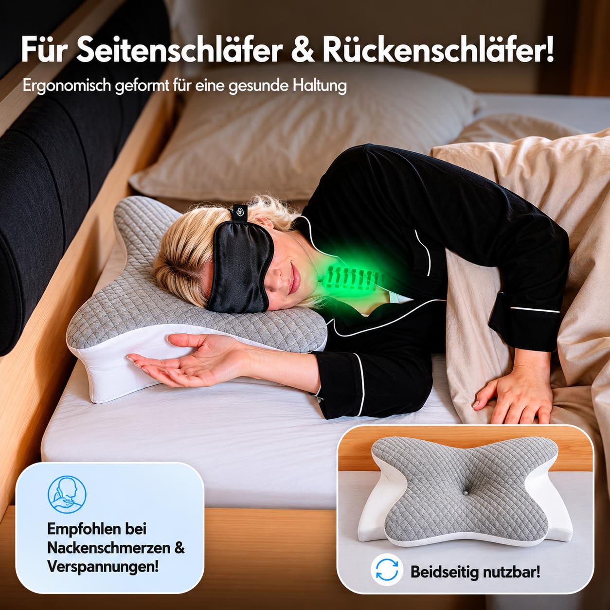 Ergonomisches Nackenstützkissen höhenverstellbar mit Memory Foam für Seiten-, Rücken- & Bauchschläfer