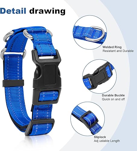 Miniatura 5 de Collares de perro Martingala reflectantes. Collar de perro con hebilla de liberación rápida. Collar ajustable de nailon transpirable acolchado suave