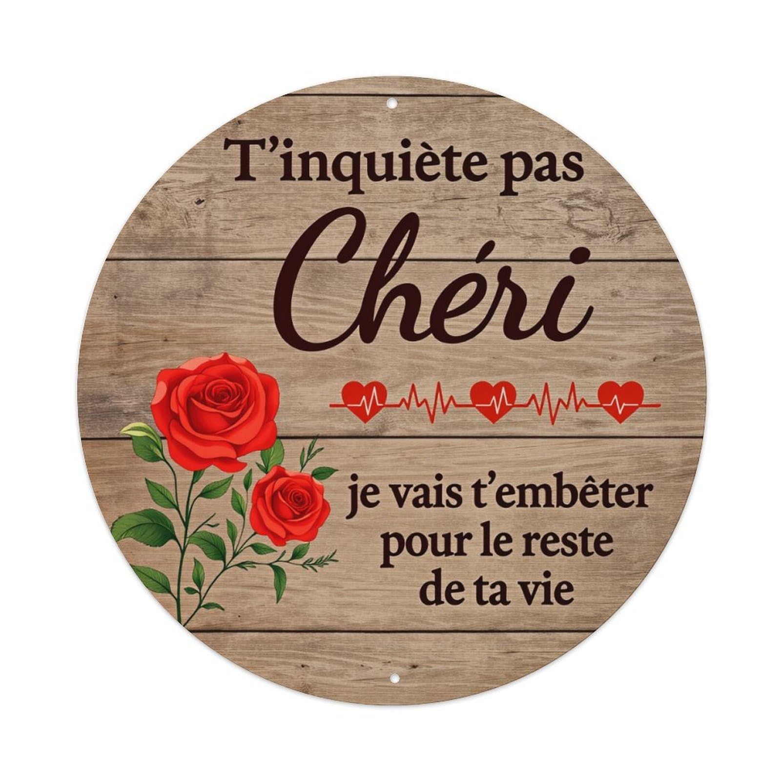 Background Roses Hearts Text Round Tin Sign Vintage Metal Poster, Home Bar Garage Man Cave Cafe Indoor & Outdoor Wall Decoration 8x8Inches