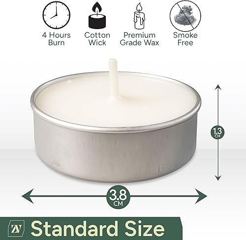 Miniatura 2 de Zuvo Velas de té de 4 horas de combustión (paquete de 100) - Luces T blancas - Velas sin humo y sin perfume hechas en Europa 1.5 x 0.9 in - 4 horas -