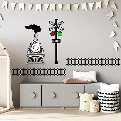 Miniatura 8 de Calcomanías de pared de tren grande, calcomanías de pared de vías de tren, calcomanías de vinilo para pared de tráfico, camino de tráfico,