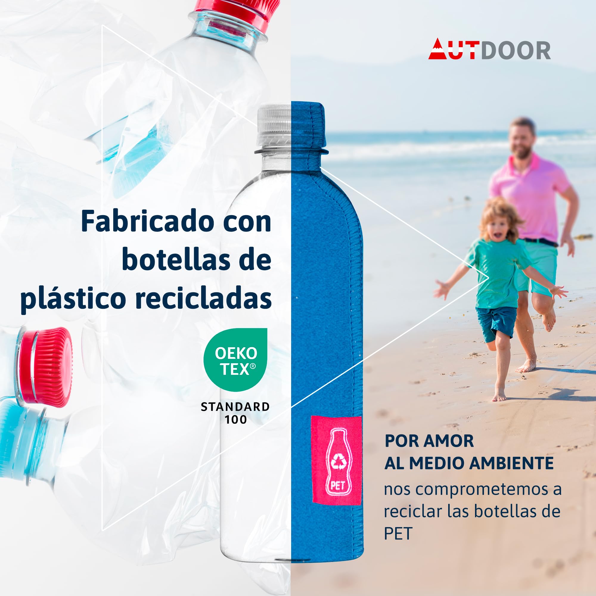 AUTDOOR® Poncho Surf - Fabricado a Partir de Botellas de plástico recicladas - Toalla de Piscina compacta, Ligera y de Secado rápido Ideal para natación y Deportes acuáticos (Azul, Mediano)