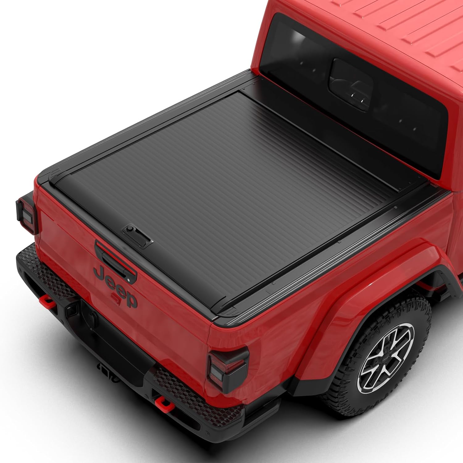 Retractable Tonneau Cover for 2020+ Jeep Gladiator Truck Bed | Aluminum Hard Roller Slats with Manual Pull Cord & T-Slot Rail | Spring Adjustable, Waterproof