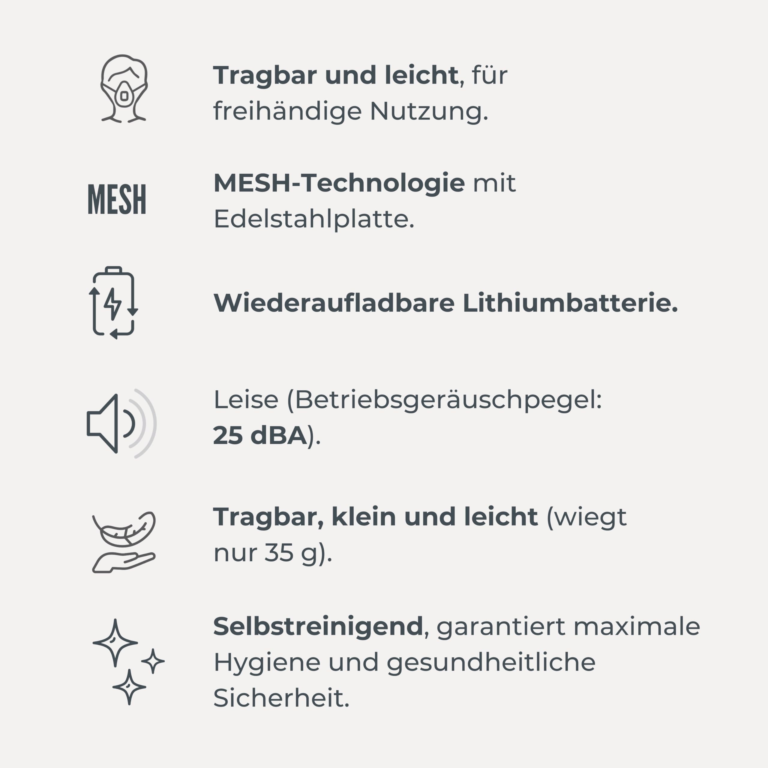 Nuvita 5078 MESH Inhalationsgerät - Freihändig, leicht, leise, selbstreinigend mit wiederaufladbarer Batterie