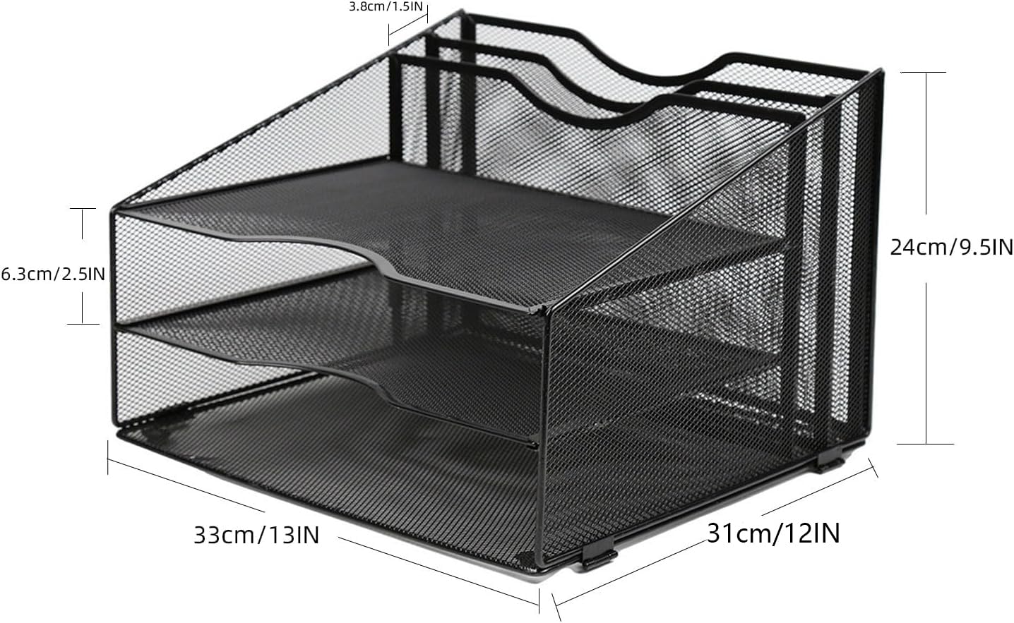 Organizer Da Scrivania 3 Ripiani Con Portadocumenti - Per Fogli A4, Riviste E Libri, Colore Nero